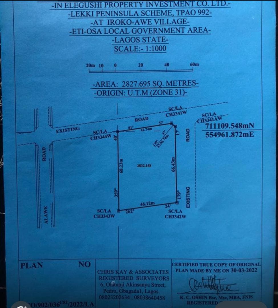2,800sqm Land for Joint Venture at Lekki Right, Lagos