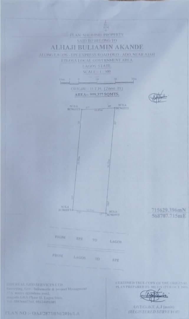 1000sqm Land for Sale at Oko Ado, Lekki-Epe Expressway